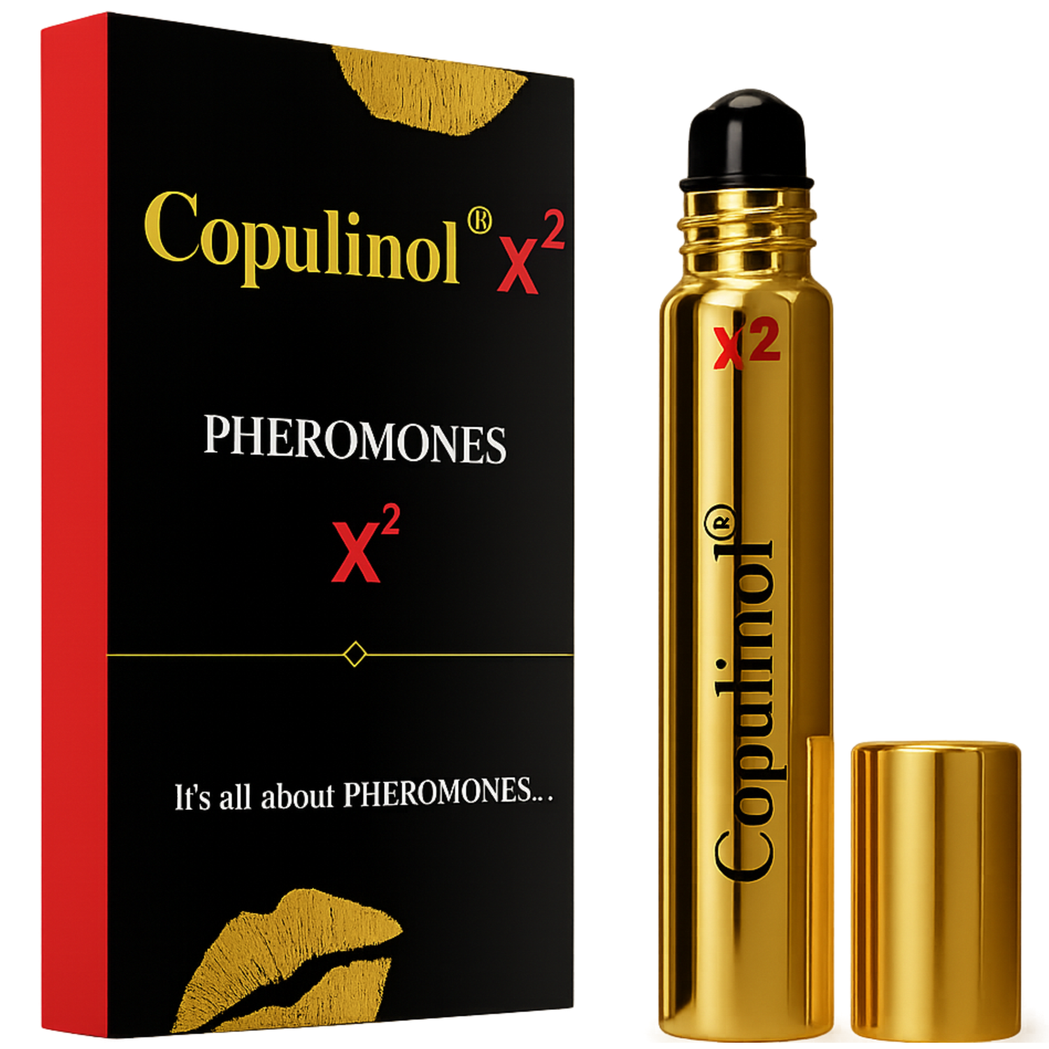 Copulinol X2 pheromones packaging and bottle on a white background