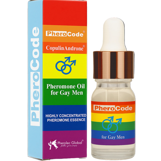 PheroCode Pheromone Oil for Gay Men with packaging on a white background