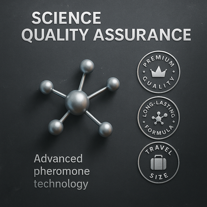 Science quality assurance graphic with molecular model and certification badges on a dark background