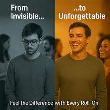 Load image into Gallery viewer, Before and after comparison of a man with text about a Androstenonum product's impact on self-confidence.
