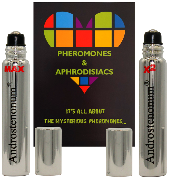 Pheromones & Aphrodisiacs It's All About the mysterious pheromones Leaflet 2 types of androstenunm roll-on bottle