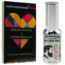Load image into Gallery viewer, PheroCode Premium Beard Oil with ANDROSTENONUM® for Men with pump 30ml &amp; ANDROSTENONUM® MAX 100% Scented Ultra Strong Pheromone for Men 8ml Roll-On
